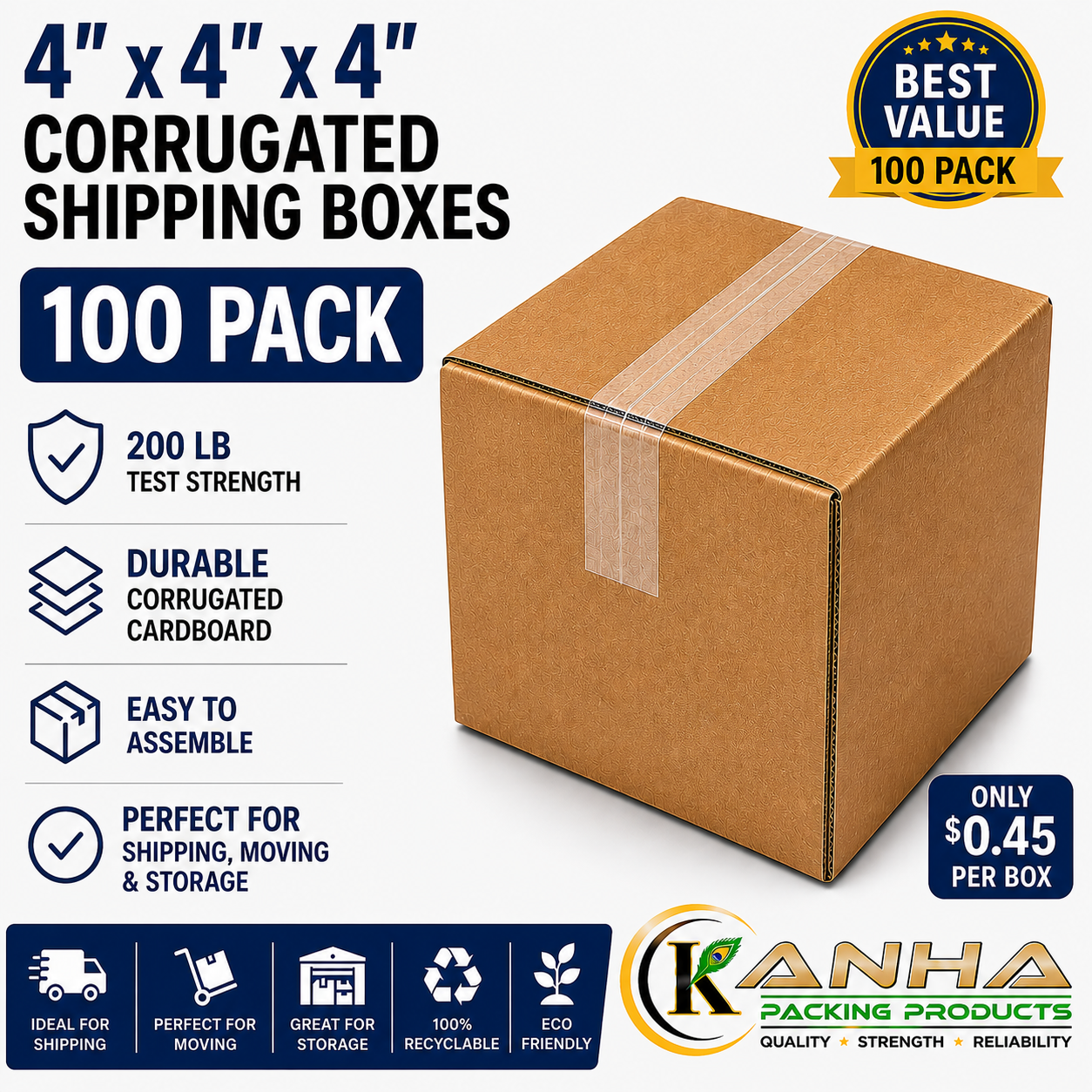 Corrugated Shipping Boxes 4"x4"x4"